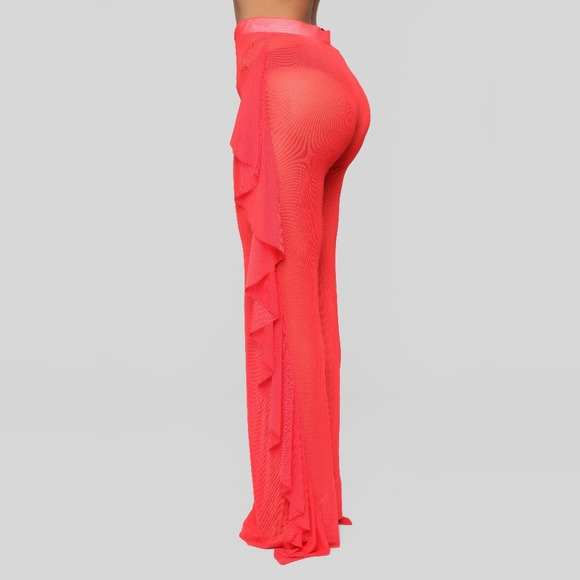 Cherry Red Ruffle Swimsuit Cover up pants - Picture 5 of 12